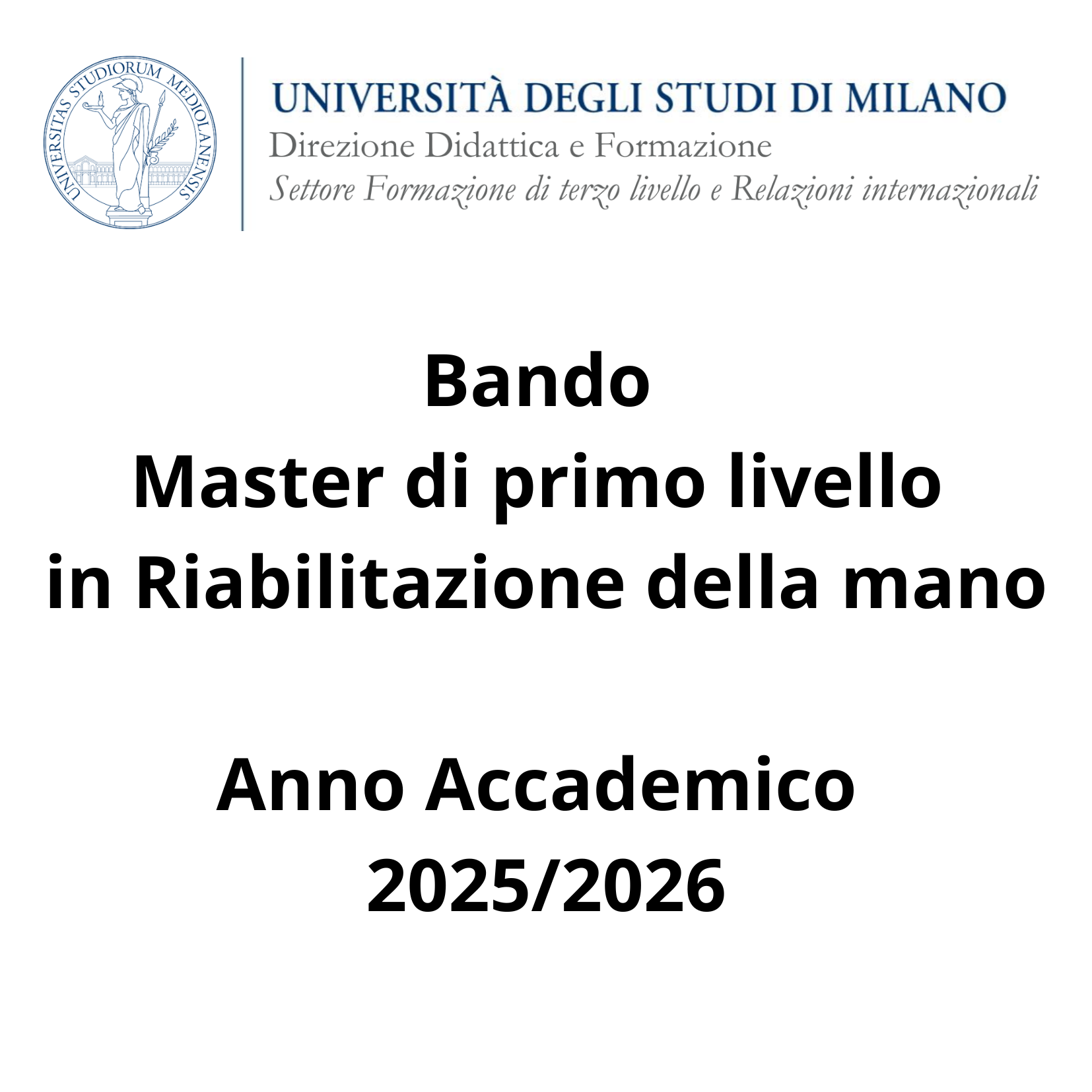 Bando Master di primo livello in Riabilitazione della mano - Anno accademico 2025/2026